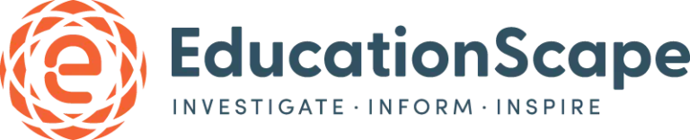 EducationScape logo: orange circular emblem beside blue text 'EducationScape' with the slogan 'INVESTIGATE • INFORM • INSPIRE'